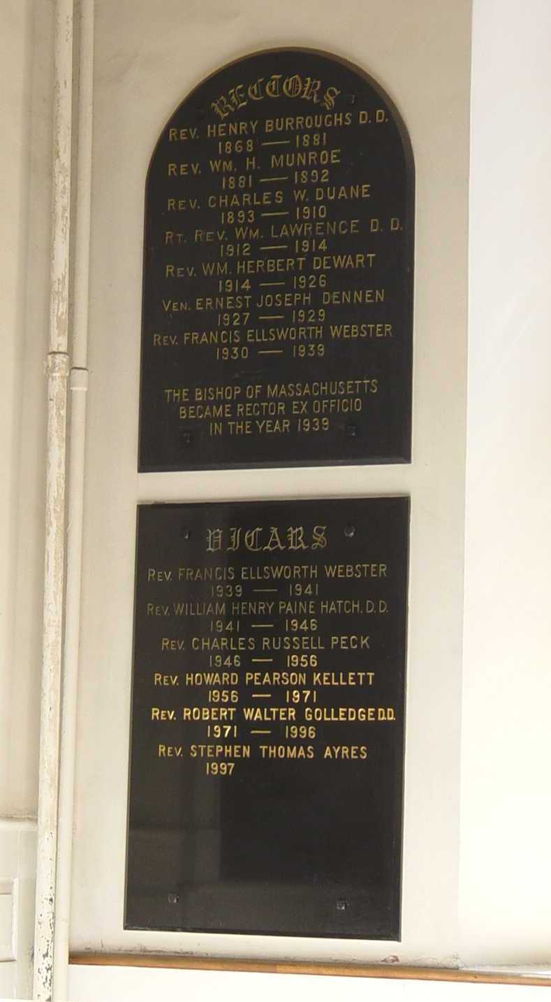 Plaque with the names of Rectors and Vicars