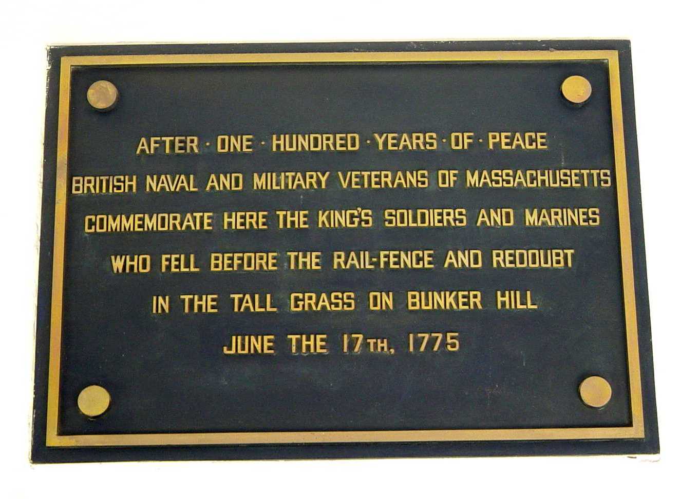 Plaque to the British soldiers at Bunker Hill
