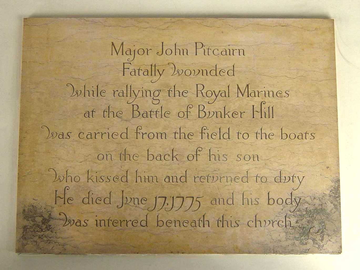 Plaque to Major Pitcairn