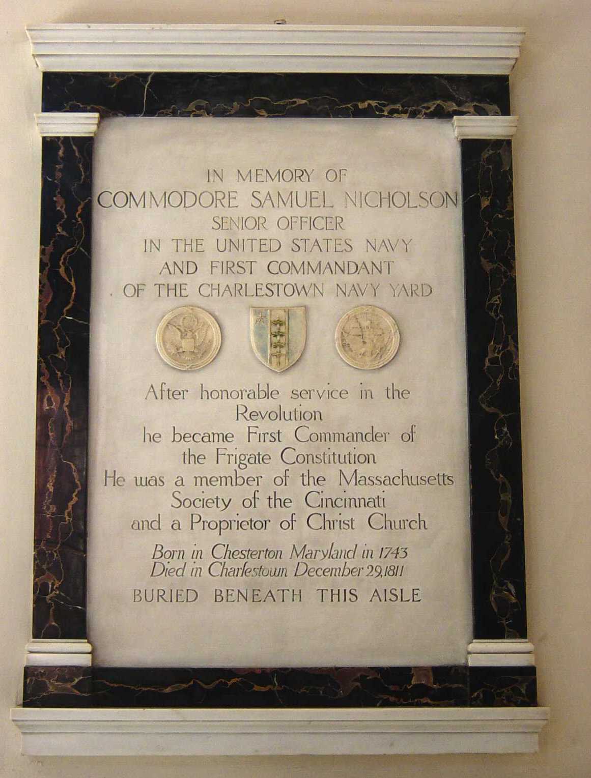 Plaque for Commodore Nicholson