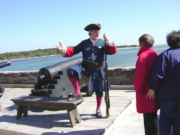 The gundeck with a guide in costume