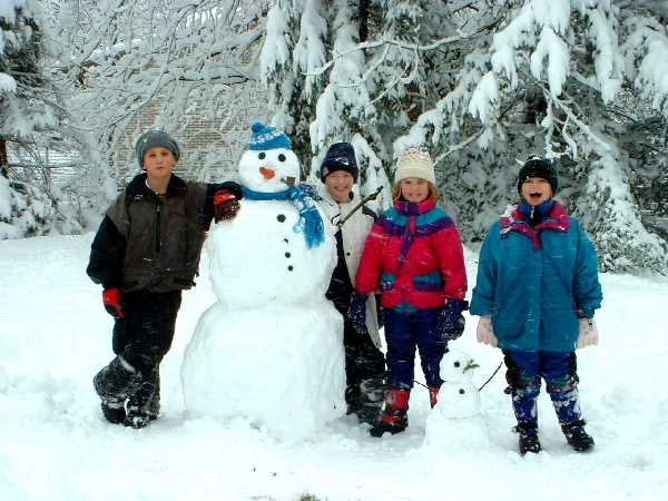 The snowman with Sean, Geoffrey, Kelly and Erin